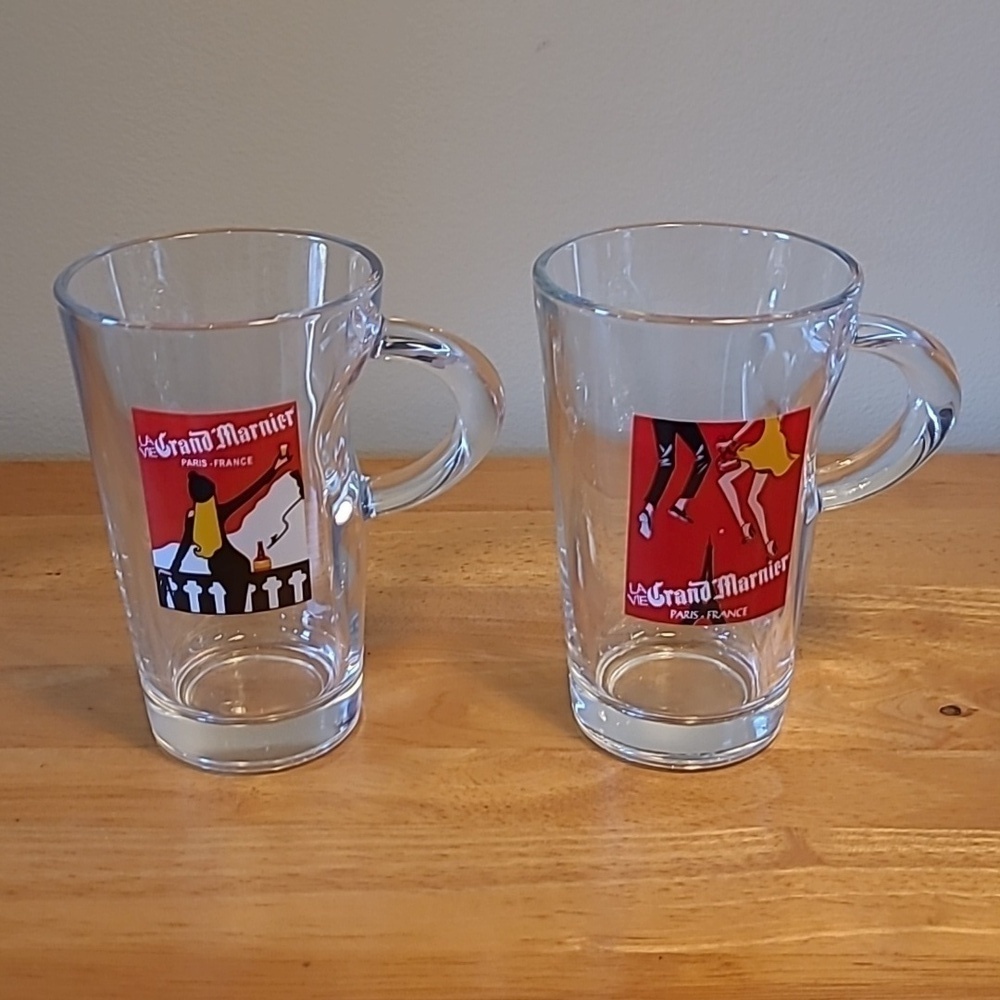 JORDI LABANDA ART GRAND MARNIER Logo Art Glass Coffee Mugs, Set of 2
